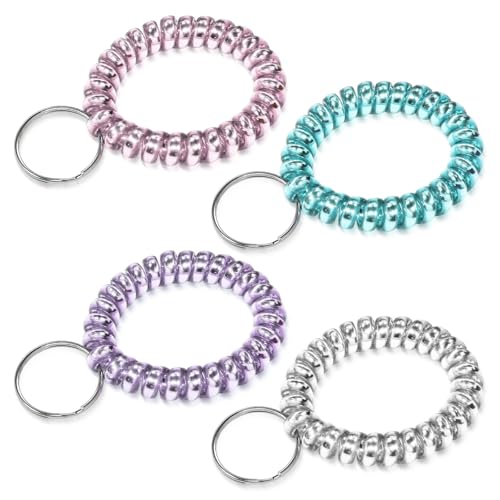 Image of TENOC Spiral Coil Keychain, Anti-lost Key Chain Holder Lanyard Cord for Sauna Outdoor Sports and Gym Pool