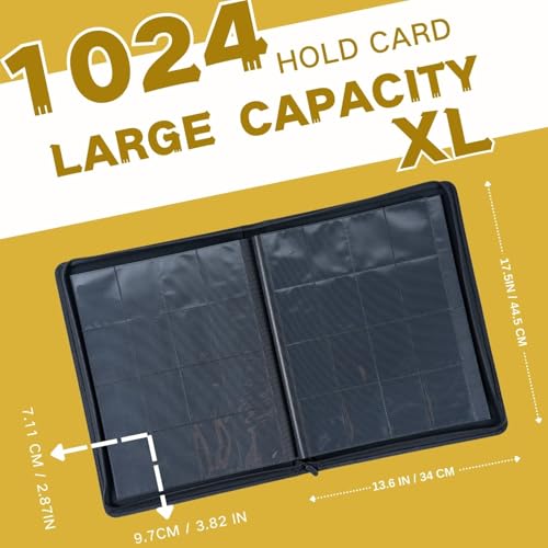 Image of 1000+ Pockets Trading Card Binder, 16-Pocket Card Ablum Compatible with MTG,Sports Cards & Other Standard Size Trading Cards (Yellow)