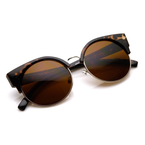 zeroUV Round Circle Half Frame Semi-Rimless Cateye Sunglasses3