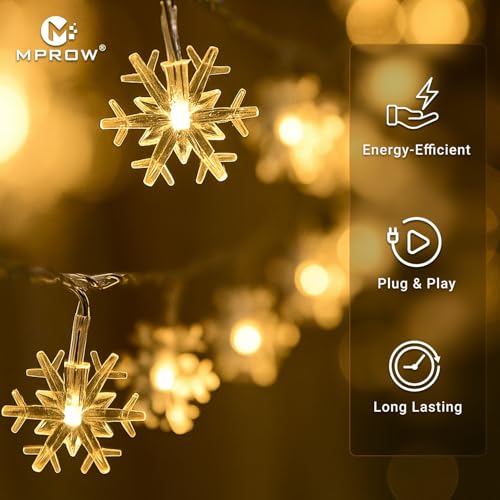 Image of MPROW Christmas Snowflake Lights, Warm White LED Fairy String Lights, 20LED Battery Powered Waterproof Decorative Hanging Lights for Xmas Tree, Holiday, Wedding, Indoor /Outdoor Garden Decor