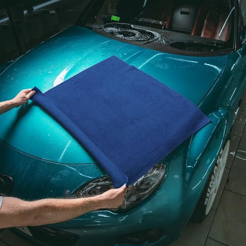 Image of 400 GSM Microfiber Cloth for Car Drying (Pack of 2) - 60x40cm Car Cleaning Cloth Superior Softness, Super Water Absorbent Towel for Car, Bike and Household Cleaning - Navy Blue