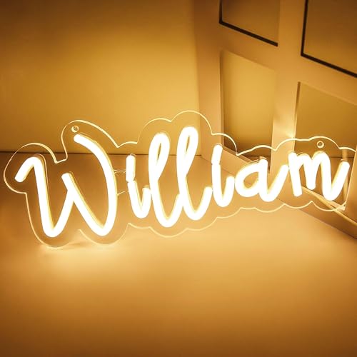 Image of William Name Neon Sign,LED Name William Neon Light for Kids Bedroom,Birthday William Party Decoration,Neon Sign Customizable for Wall Decor,Perfect Name for boy,Size 13.4 * 5.1 inches(JTLD096)