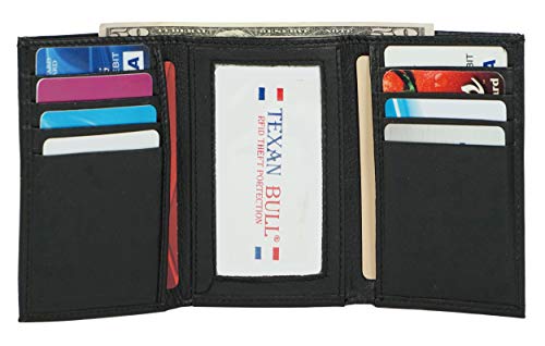RFID Signal Blocking Trifold Wallets for Men Genuine Cow Leather (Black)3