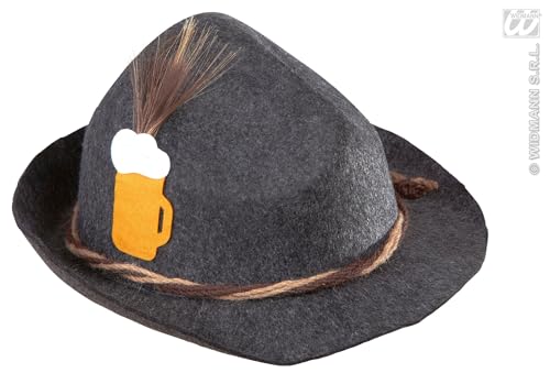 W WIDMANN MILANO Party Fashion - 1409M - Chapeau bavarois, avec décoration de chope de bière, gris, Bavière, fête de la bière, costume traditionnel,...