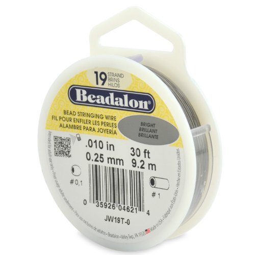 Beadalon 19 Strand Stainless Steel Bead Stringing Wire, .010 in / 0.25 mm, Bright, 30 ft / 9.2 m