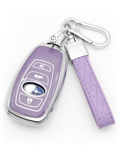 HAOYOUMEI Advanced Soft TPU 4-Buttons Key Cover is Compatible with Subaru Ascent BRZ Crosstrek Forester Legacy Outback WRX XV Key (Purple Set)
