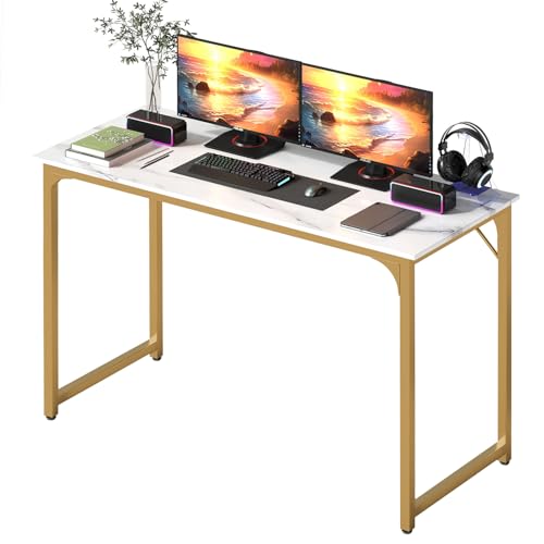 Image of BestOffice Computer Desk,Home Office Desk, Modern Simple Style for Home Office Study Writing (Gold, 47 Inch)