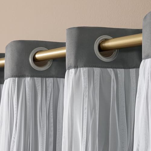 Image of TOWN & COUNTRY LUXE Talia Double Layer Indoor Curtains, Sheer and Room Darkening Blackout, Grommet Top, Energy Efficient, 2-Pack Set, 52 inchx120 inch, Black Pearl