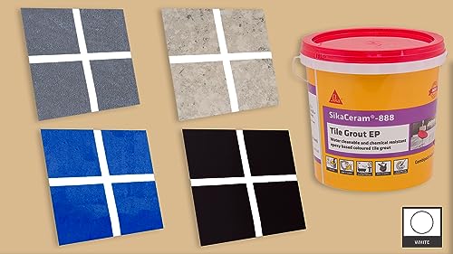 Image of SIKA - SikaCeram 888 Tile Grout EP - Coloured tile grout and tile adhesive - Water cleanable and chemical resistant - Stainless and colourfast - Pure white - 5kg