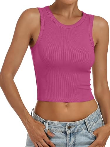 Image of ANRABESS Womens Crop Tank Tops High Neck Sleeveless Ribbed Knit Slim Fit Shirts 2026 Summer Casual Basic Workout Clothes