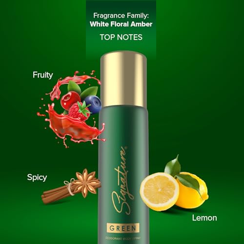 Image of Signature Deodorant Body Spray - Green | Floral Amber Scent | Long Lasting Fragrance | Fights Body Odour | Skin Friendly Deo | Everyday Use | For Men, Women (Unisex) | Pack of 3 (70ml x 3)