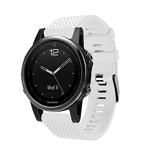 DKEnjoy Silicone Quick Fit Wristband Replacement Band Bracelet Sport Watch Strap for Garmin Fenix 5S Smartwatch (White)