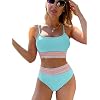 SheIn Women’s 2 Piece Color Block Bikini Set Wireless Swimsuit High Waist Bathing Suit
