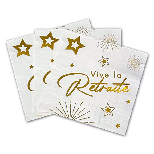 Tralala Fêtes® Lot de 16 Serviettes de Table « Vive la Retraite » – Serviettes Jetables en Papier pour Célébrer un Départ à la Retraite – Décoration Festive...