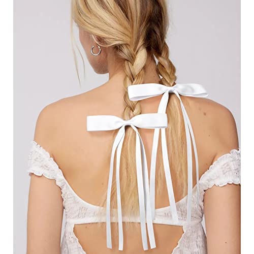 Aileam 6Pcs Hair Bows For Women Hair Clip Hair Tassel Hair Ribbon Ponytail Holder Accessories Slides Metal Clips Barrettes Girls Toddlers Teens Pink Blue White thumb #2