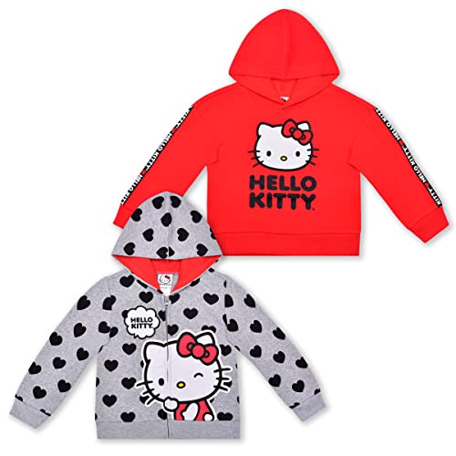 Hello Kitty Sanrio Baby Girls 2 Pack Hoodie for Infants, Hooded Sweatshirt for Babies - Red and Polka Dot or Blue and Pink