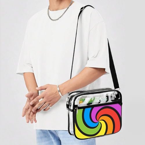 Rainbow Swirl Large Crossbody Bag Clear Stadium Bag Anti-Theft Side Shoulder Bags Messenger Bag with 2 Compartments 6