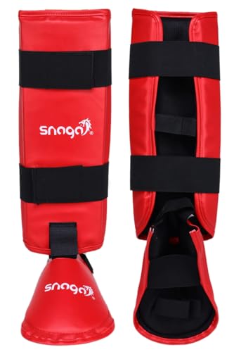 Image of Snaga Martial Arts Karate Cotton Covered Shin Guard /Foot Protector /Shin Pad for Training, Practice & Competition Level and for Ultimate Protection and Comfort (Red, Small)