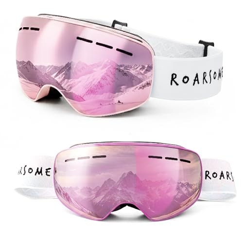 Lunettes de ski pour enfants Roarsome - Masque de snowboard rose avec sangle réglable