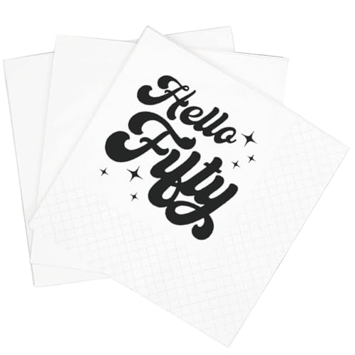 SharkBliss 50th Birthday Cocktail Napkins, 100 Pack Hello Fifty Birthday Party Disposable Beverage Bar Paper Cocktail Napkins For His Her Fifty Birthday 2-Ply, 5x5