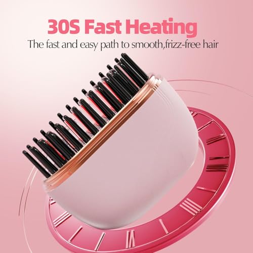 Image of Mini Straightener, 2-in-1 Cordless Hair Straightener Comb,Rechargeable Portable Hair Straightener Brush, 3-Speed Temperature Control, Anti-Scald Shell, Lightweight & Portable Travel (Pink)