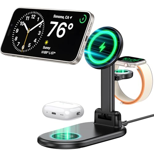 Magnetic Wireless Charger Mag-Safe 3 in 1 Charging Station,15W Max Foldable Wireless Charging Stand...