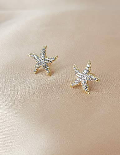 Starfish Stud Earrings For Women - Cz Pave Starfish Stud Earrings For Girls - Charm Starfish Earrings Plated In 14K Gold/White Gold #TOP4