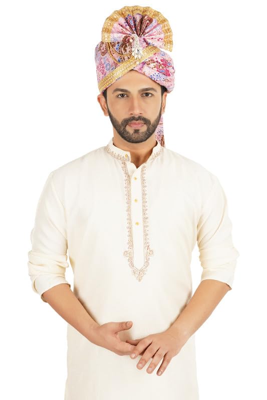 PRIYAKANT SAFAWALA Wedding Collection Keri Safa (Pheta/Pagdi/Turban) For Wedding And Traditional Function Use It (Pink, Free - Size Velcro Adjustable System)