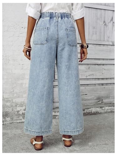 SweatyRocks Women's Drawstring High Waist Wide Leg Casual Baggy Jeans Loose Denim Pants2