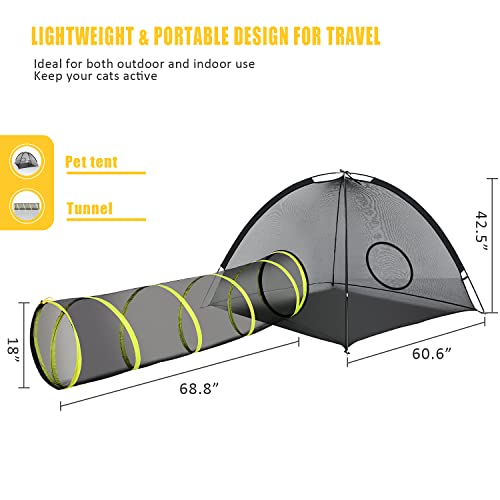 Image of Outdoor Cat Enclosures Indoor, Portable Mesh Tent, Tunnel, Playhouse With Adjustable Harness and Leash for Walking, Colorful Tease Ball for Animals