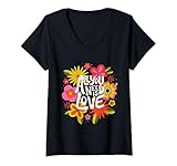 Womens The Beatles - All You Need is Love Retro Flowers V-Neck T-Shirt