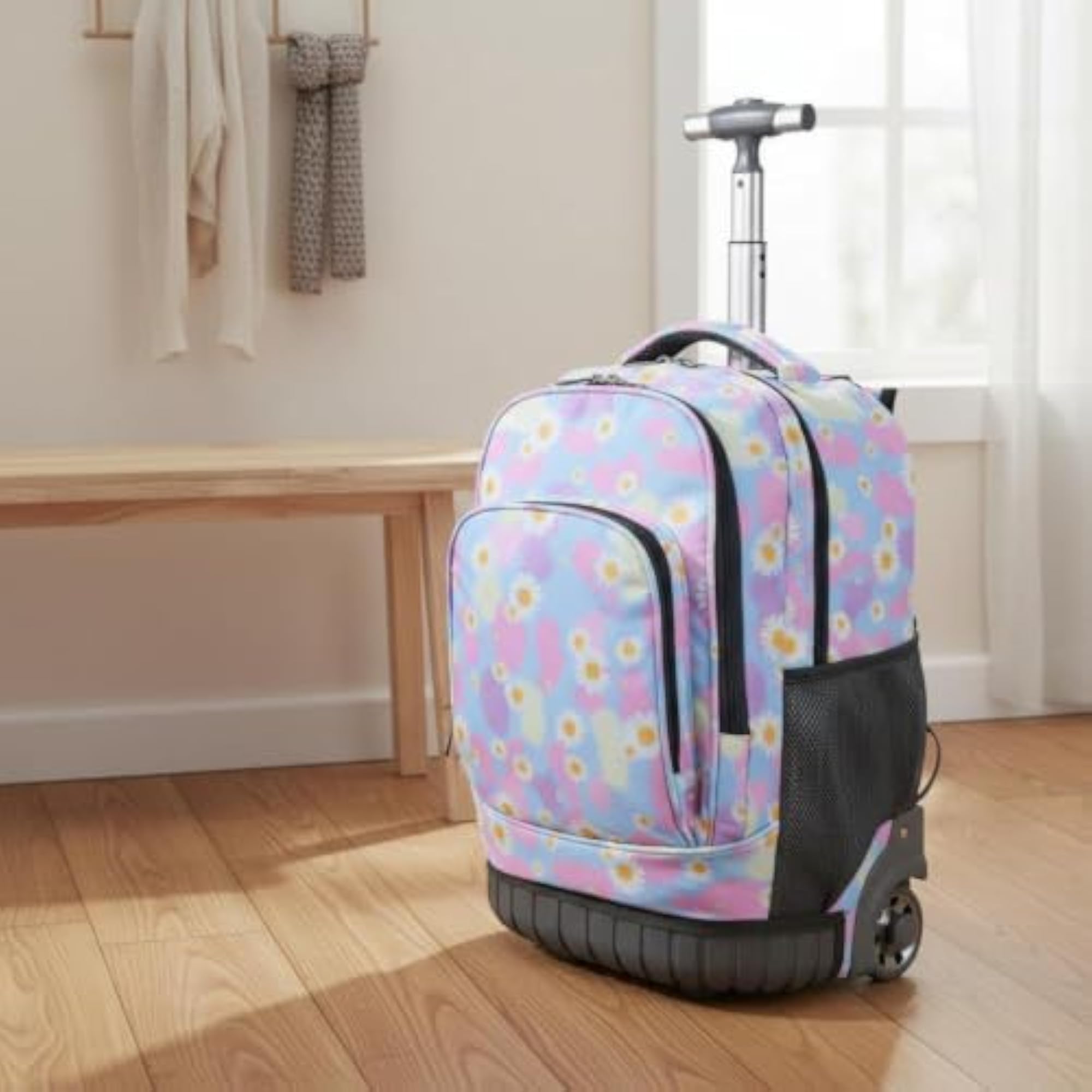 Wheeled School Backpack, 2-in-1 Design with Rabbit Pattern