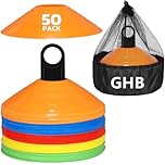 GHB Sports Marking Football Cones Football Training Cones Marker Cones Discs Set with Carry Bag and Cone Holder Space Marking Cones for Kids Football Practice, Sports, Games, Home Fitness (50)