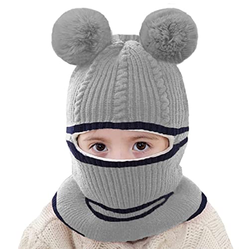 Jarseila Cagoule Bébé Chapeau Hiver Chaud Enfants Tricoté Bonnet Fille Garçon Pompon Bonnet Écharpe Cache Oreilles 2 en 1 pour 2-5 Ans Cover