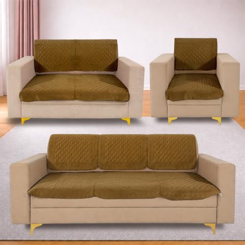Image of Homerz Premium Petal Charm Sofa Cover | Embossed Floral Pattern | Soft Touch, Anti-Dust & Easy Wash Fabric Cloth, Washable and Durable (Mustard, 6(3+2+1) Seater, Seat Cover with Backrest)
