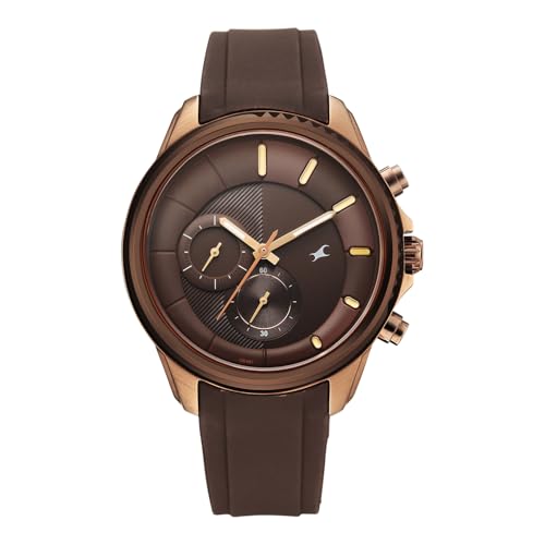 Image of Fastrack Wild Chameleons Back Inspired Bezel with Hue Brown Dial Brown Silicon Strap Watch for Men - 3337KP02