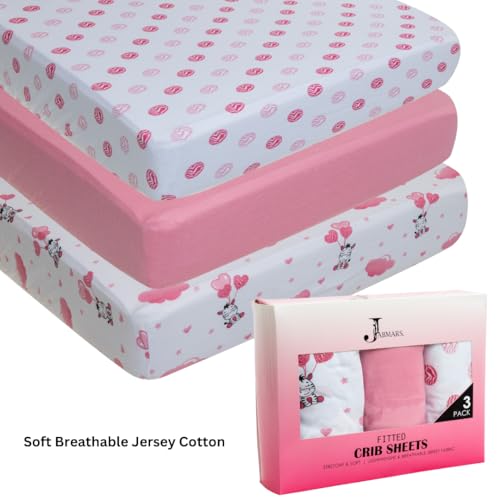 Image of 3 Pack Crib Sheets - Ultra Soft Jersey Cotton Baby Crib Sheets, Breathable Fitted Sheets for Standard Crib Mattress (52 inch x 28 inch), Baby Boy Crib Bedding Set - Pink Zebra