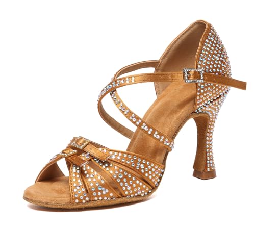 Chaussures danse latine femme strass L603 bronze talon 9 cm mariage 37 EU