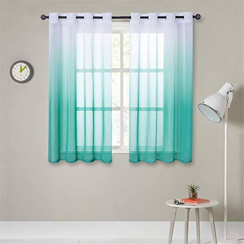 MRTREES Cortinas Baratas Visillos Cortos Translúcida Visillo Color Degradado Leve de Dormitorio Moderno Ventana Visillos Salon Paneles para Niños Sala Comedor Baño 2 Piezas 140×160cm(An×L) Lago Azul