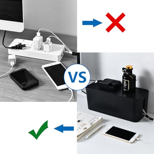 SHUESS 2 Stücke Kabelbox, Kabelmanagement Box, 23.5x12x11.5, kabelbox klein für Kabel, Adapter und Steckerleisten, Kabel-Versteckbox, Schwarz