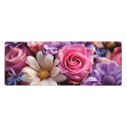 Tapis de souris de jeu fini les glissements grand format 80x30cm à fleurs