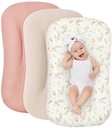 Image of WNATN Muslin Baby Lounger Cover 3 Pack,100% Cotton Newborn Lounger Cover,Newborn Nursery Essentials,Breathable Soft Lounger Protectors（Covers Only