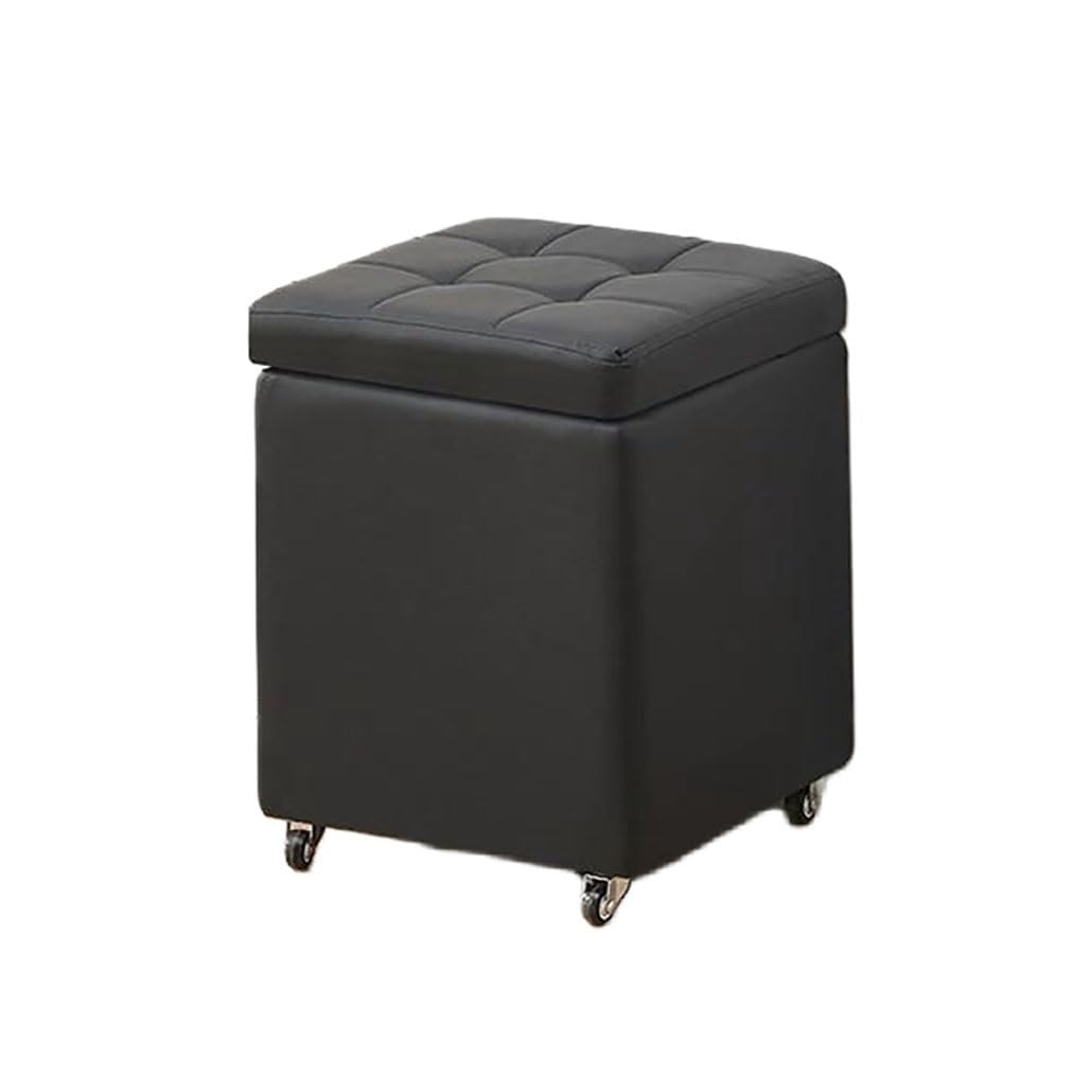 Coffre de rangement mobile en cuir pouf repose-pieds compact à roulettes pour entrée et salon