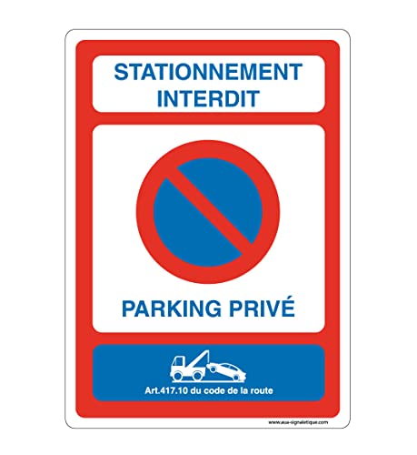 AUA SIGNALETIQUE 202148-AI-p-210x300 Cartel con Esquinas Redondeadas PVC, Estacionamiento Prohibido Estacionamiento Privado Bajo Penalización, 210 x 300 mm Cover