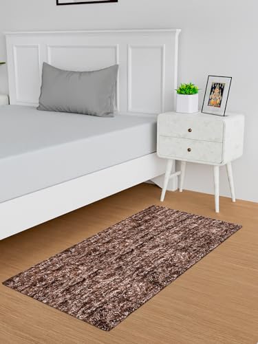 Image of Kuber Industries Runner & Door Mat Combo Set | Anti-Skid Lexus Home Decor Bedside Runner for Bedroom | Set of 2 | Brown