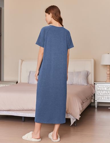 Ekouaer Women Robes Zipper Front Short Sleeve Full Length Housecoat with Pockets Loungewear S-4XL2