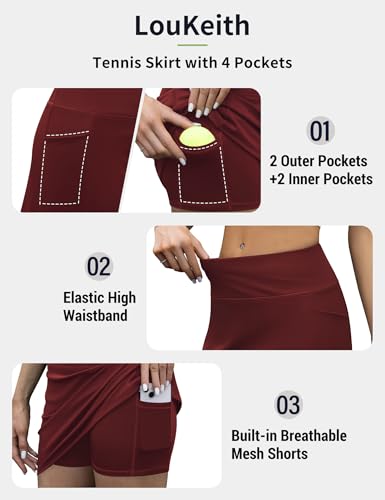 LouKeith Tennis Skirt with Shorts High Waisted Golf Skirts Dressy Casual Workout Athletic Skorts for Women with 4 Pockets4