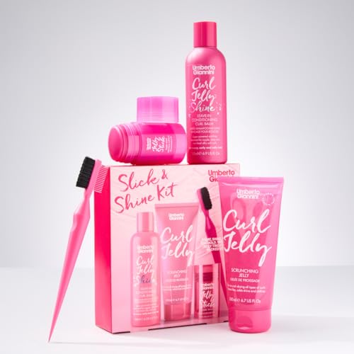 Umberto Giannini Curl Jelly Slick & Shine Kit – Includes 3 Styling Products & NEW Slick-Back / Edge Brush to Define, Smooth, and Add Long-Lasting Shine for Frizz-Free, Glossy, Healthy-Looking Hair