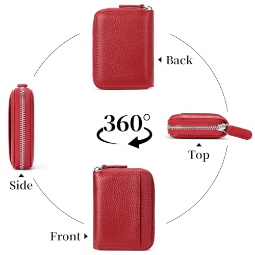 Image of SENDEFN RFID Credit Card Holder for Women Small Leather Zipper Card Case Wallet 15 Slots