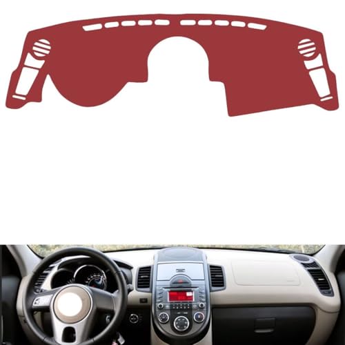 Leather Dash Board Cover mat Compatible with KIA Soul 2010-2013，Anti-Slip,Sun Protection Dashboard Cover-red